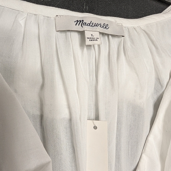 Madewell White Pintucked Ruffled V-Neck Puff-Sleeve Button Front Top Size Large - Picture 6 of 12